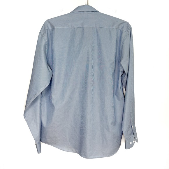 Armani Collezioni Men Striped Dress Shirt Blue White Italy Size 42 17 - Picture 6 of 7